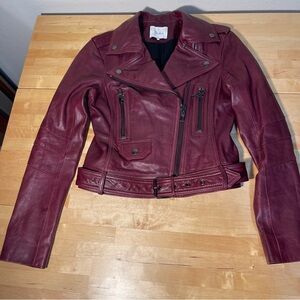 PARKER Belfast Burgundy Leather Biker Jacket Excellent Used Condition Size XS